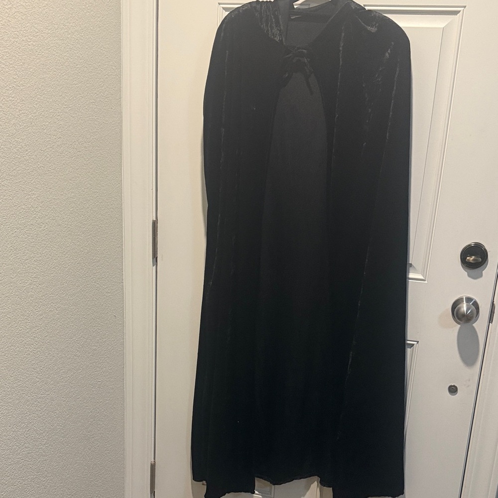 Hooded Cape black velvet full length